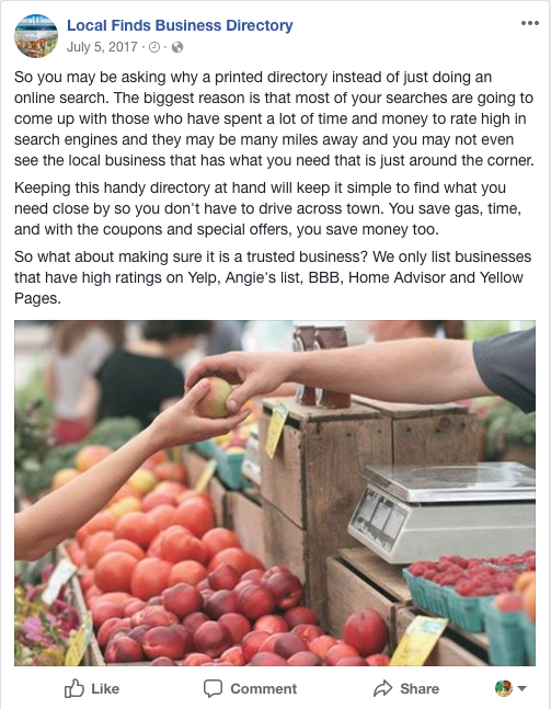 photo edited with text for Facebook posting showing people buying apples